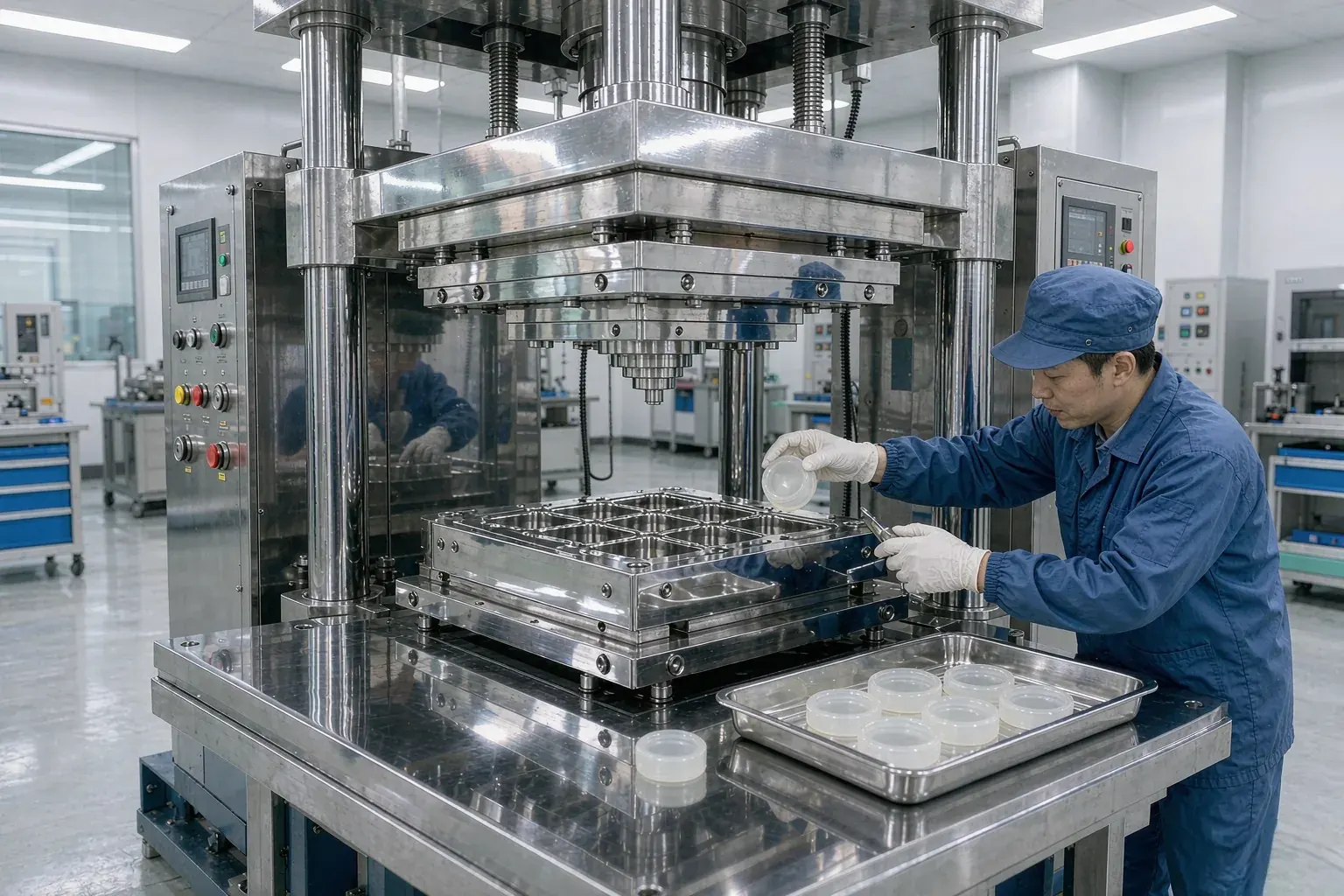 Silicone compression molding production line at CYES factory